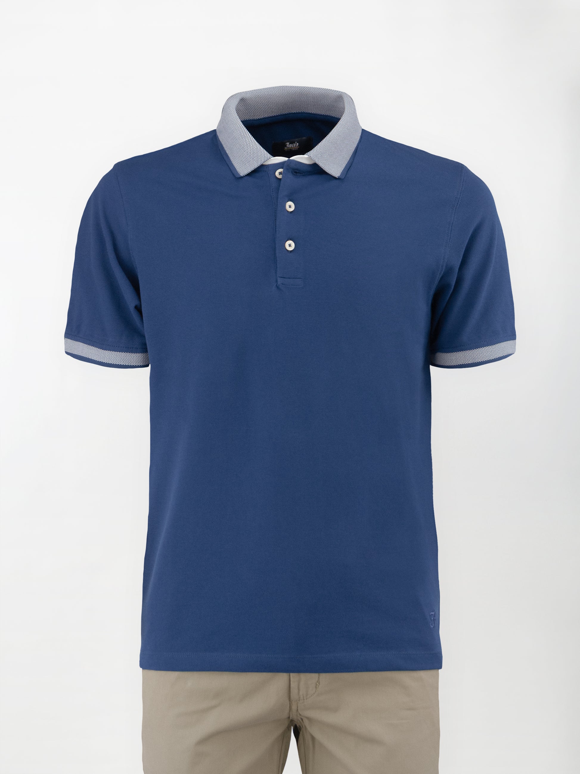 Polo in cotone Piquet con inserto su collo e maniche - color Blu print image 0