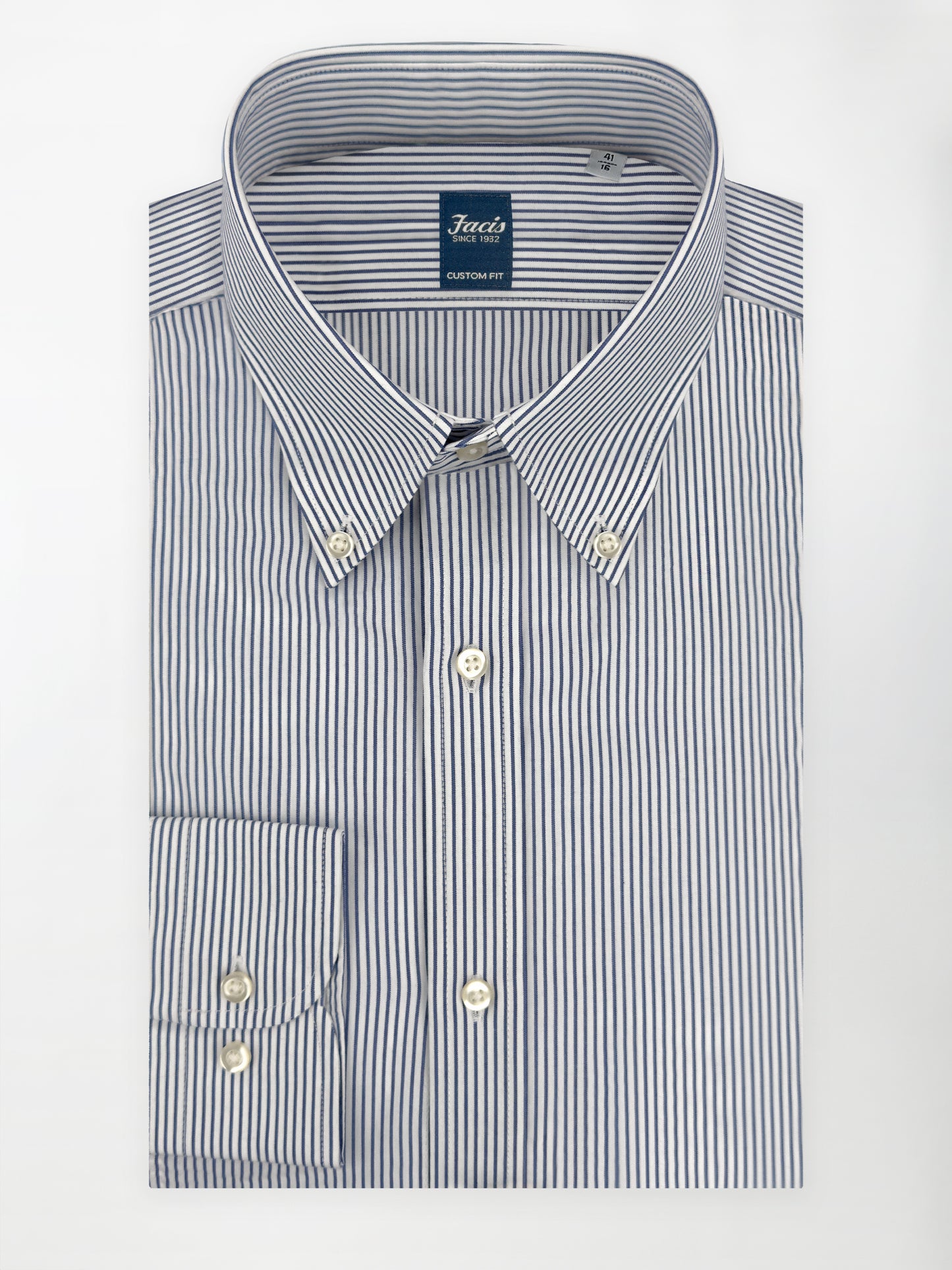 Camicia a righe alternate Collo button-down - Color Bianco e Blu - Custom Fit image 0