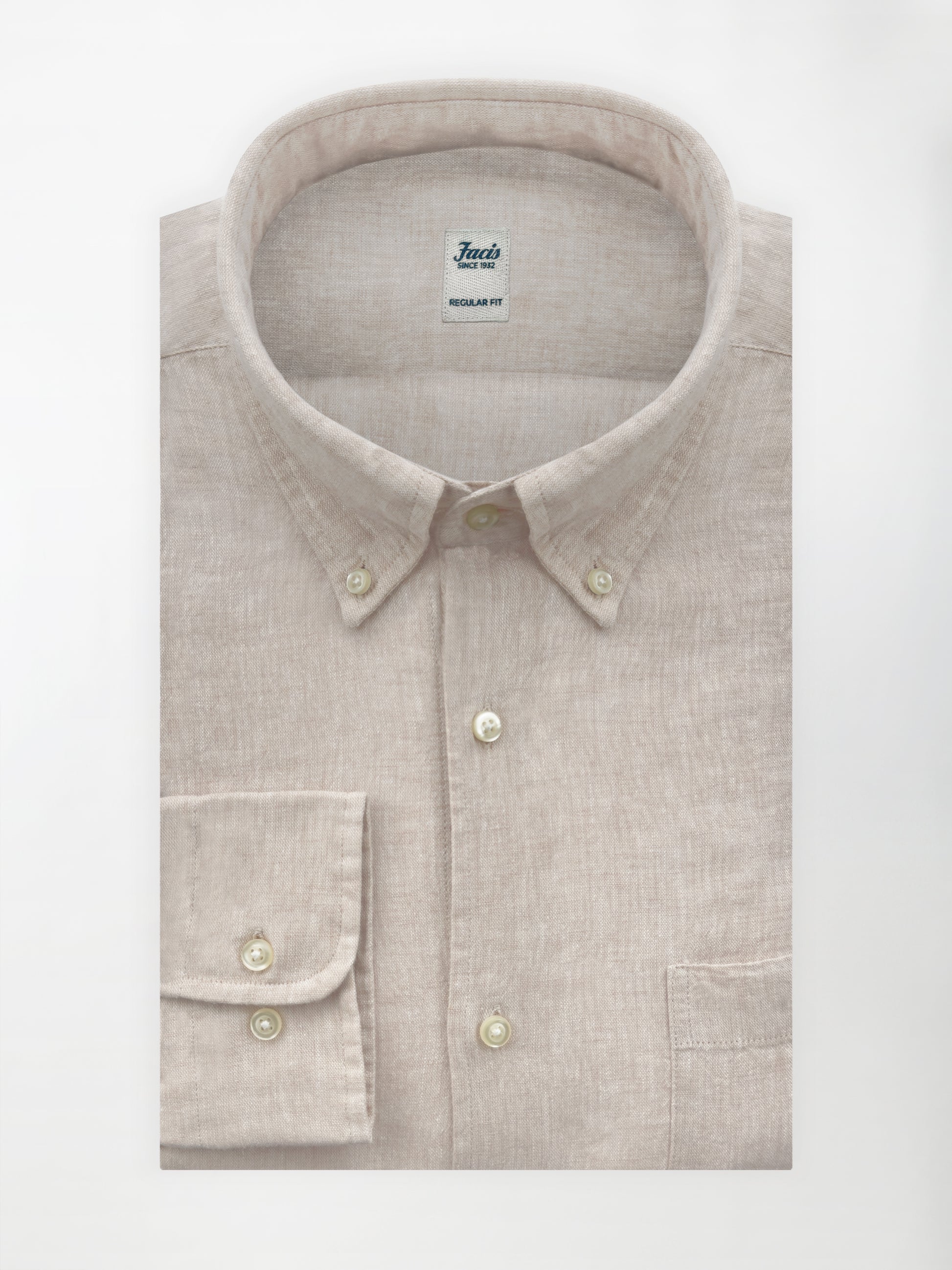 Camicia in Lino e Cotone con Collo Button down - color Sabbia - Regular fit image 0