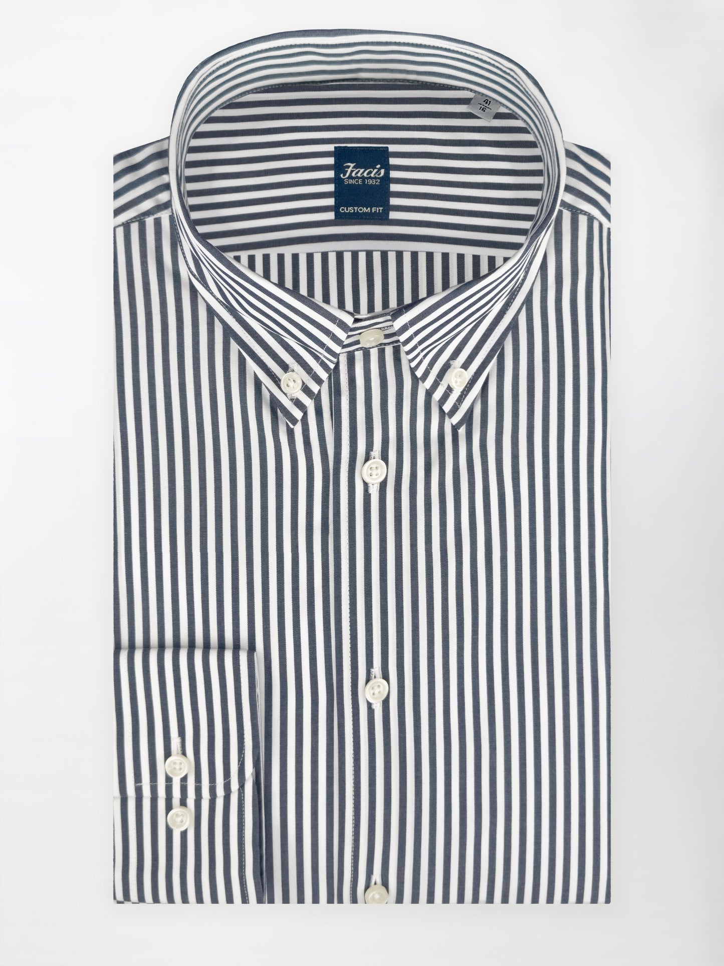 Camicia collo button-down a righe - Color blu notte e bianco - Custom Fit image 0